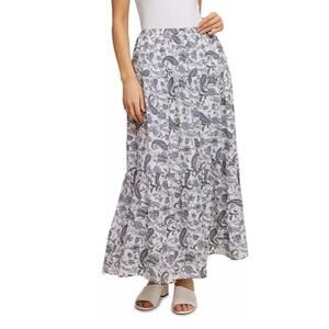 SINGLE THREAD WOMENS XLARGE TIERED FLORAL PRINTED GAUZE MAXI SKIRT BLUE WHITE